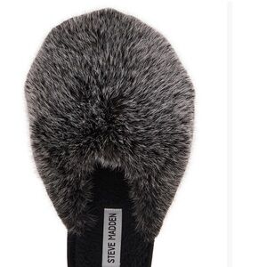 Steve Madden Black and Gray Faux Fur Slides